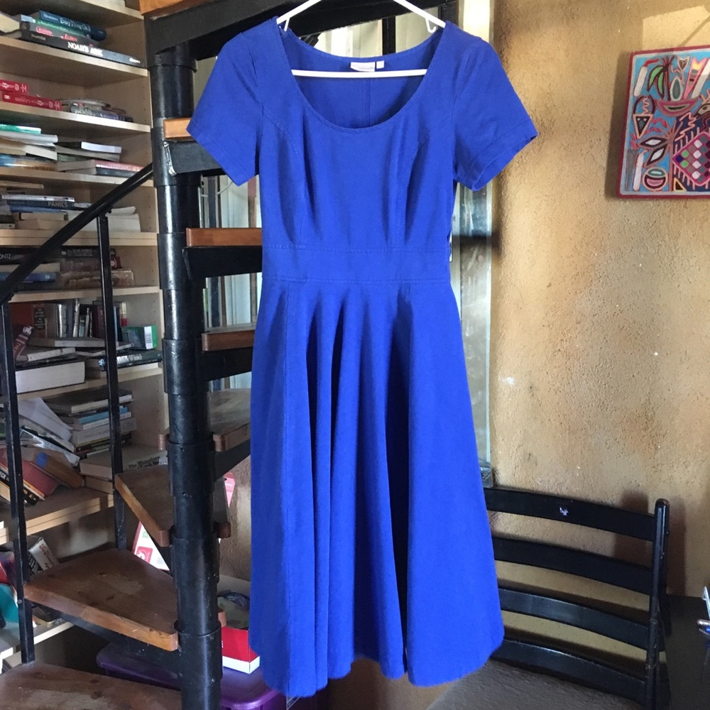 eShakti blue fit and flare dress WITH POCKETS.